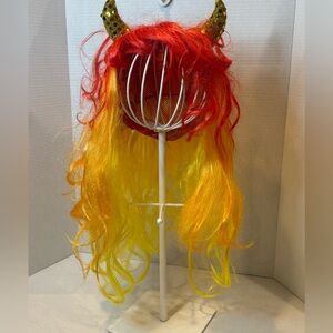 PMH Halloween The Paper Magic Group Gold Devil Horned Red Orange & Yellow Wig